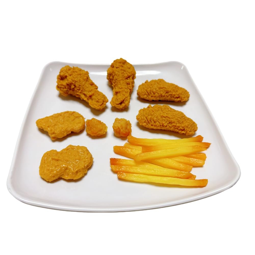 17pcs Fried Food Model Set - Chicken Leg, Wing, Nuggets, Popcorn and Fries - Artificial Simulation Photography Display Props