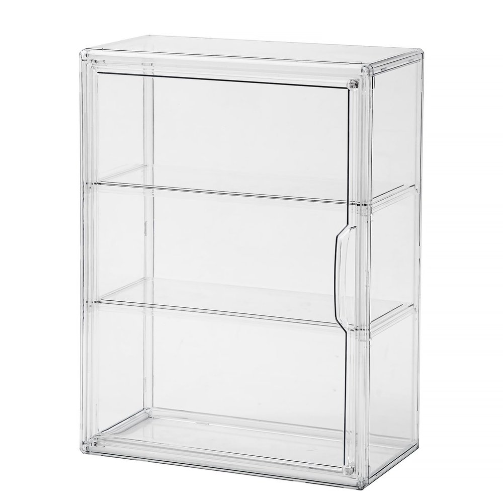 2 Pack Clear Display Case for Figures with Magnetic Door, Acrylic Display Cases for Collectibles, 3Tiers Acrylic Storage Organizers Box, Desktop or Wall-Mounted Showcase for Collectibles Action Figure