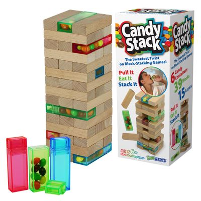 Funwares Candy Stack Wooden Blocks Stacking Game Adds a Candy Twist to Tumbling Towers, Family & Party Fun, Kids and Adults, Ages 6+