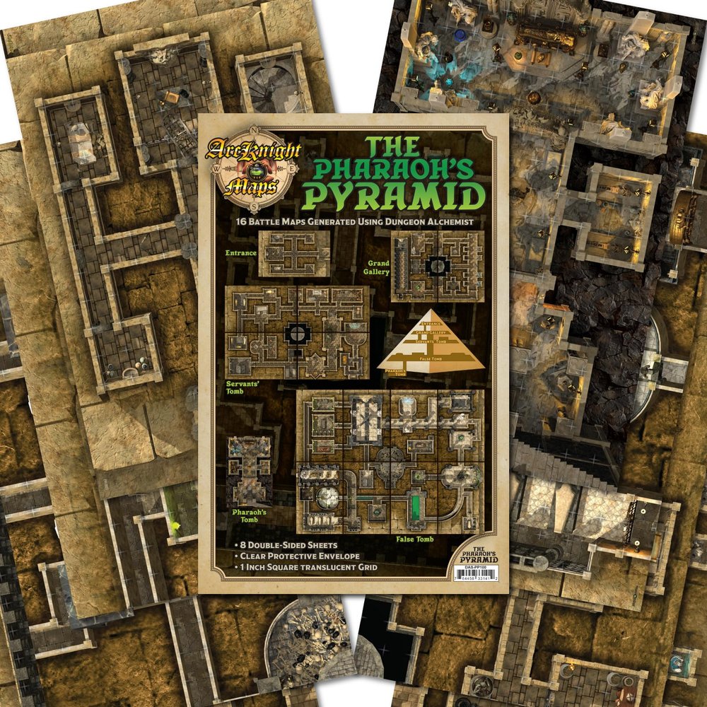 Arcknight The Pharaohs Pyramid map Pack - 16 Modular RPG Maps in 8 Double-Sided Pages, 1" Square Grid, Modular & Versatile Design for Tabletop Gaming - BattleMaps for Dungeons & Dragons & More