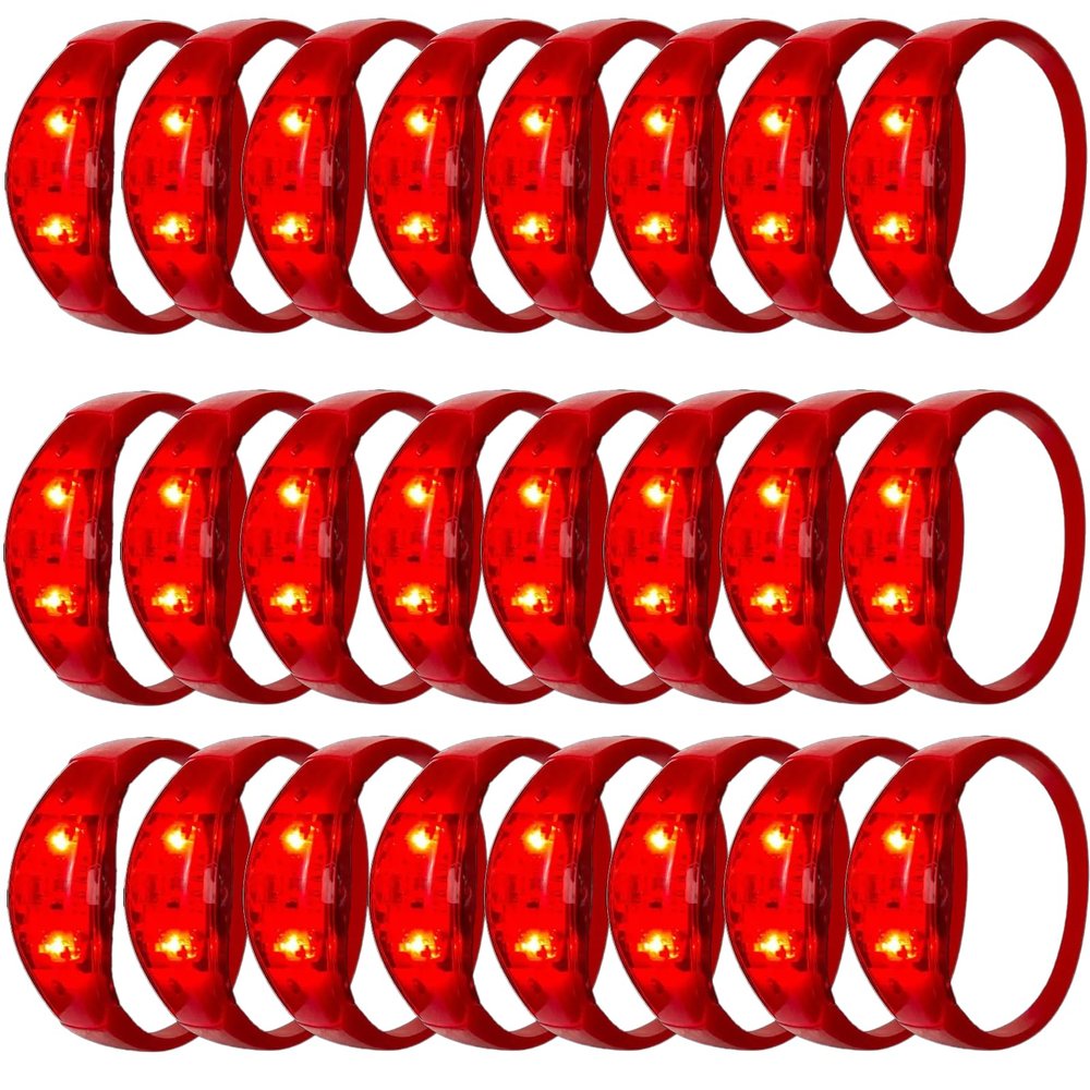24 Pcs LED Glow Bracelets Sound Activated Bracelet Glow Bracelets with Flashing LED Strobe for Carnival,Concerts , Night Events, Rave, Game Prizes, Birthday Party Favor, New Year's Eve Gift (red)