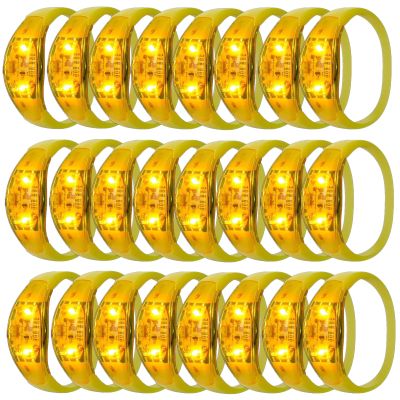 24 Pcs LED Glow Bracelets Sound Activated Led Flashing Bracelet Music Control Light Up Bracelets,Glow in The Dark Party Supplies For Birthday Carnival Concerts Night Events Christmas Gift (yellow)
