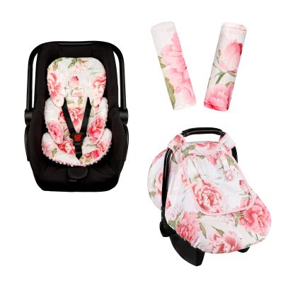 Car Seat Cover Baby, HNHUAMING Infant Car Seat Covers Canopy, Infant Car Seat Insert, Baby Car Seat Head & Body Support for Newborn, Car Seat Strap Pads for Baby Kids, Pink Foral