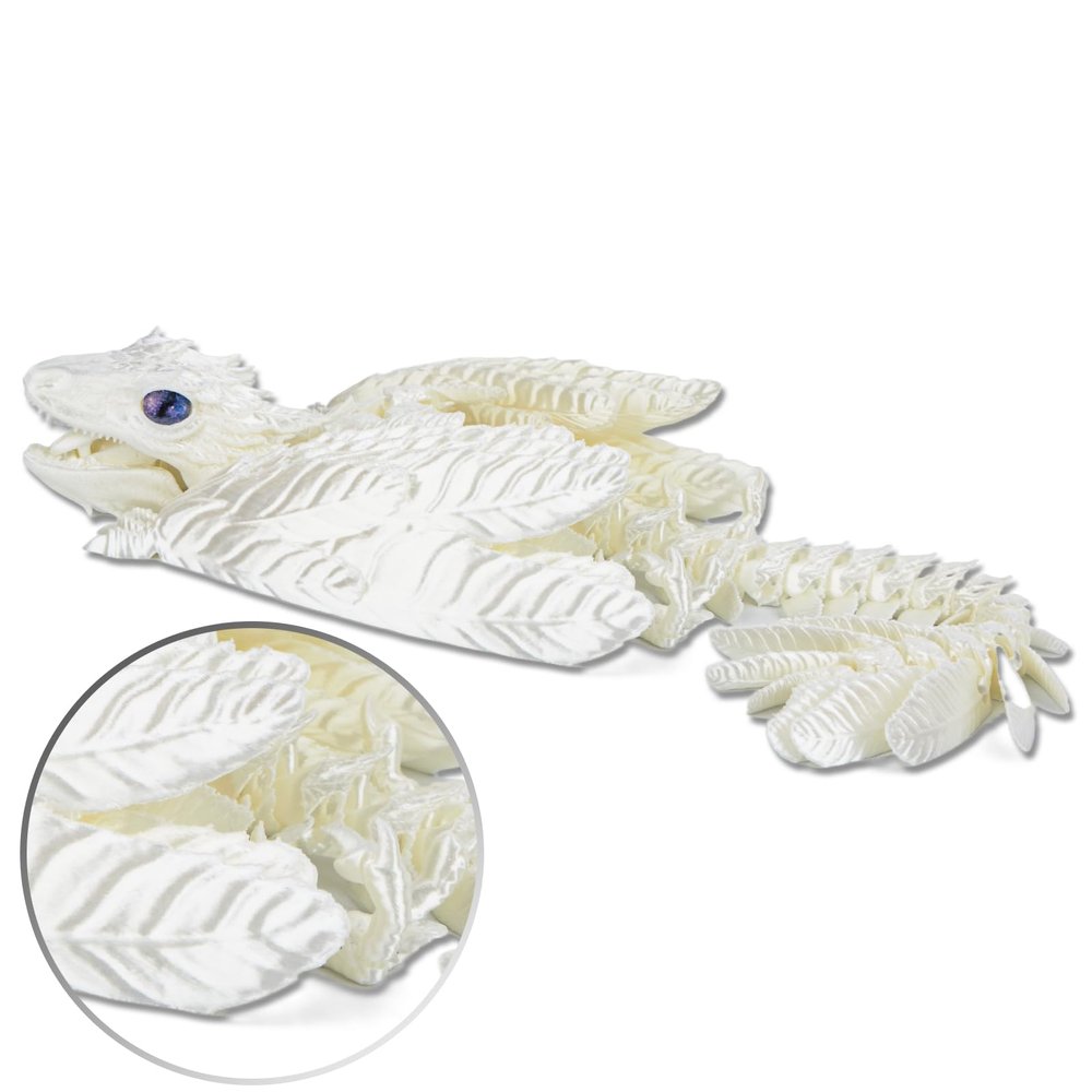 3D Printed Feathered Wyvern Dragon-13.5 inch, 3D Printed Dragon Animals Pack3D Printed Flying DragonArticulated Dragon,Fidget Dragon,Desktop OrnamentDesktop Pet Toys 3D Printed Stuff(Silk White)