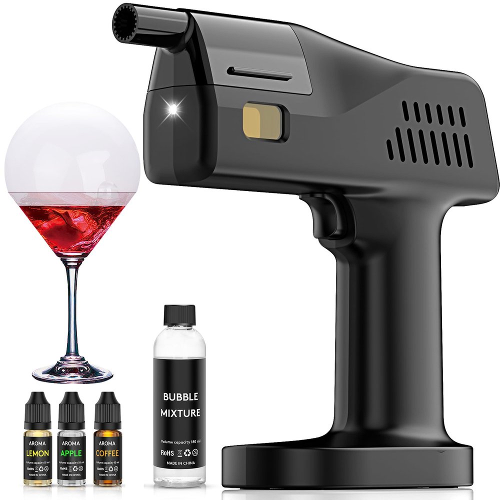 EAEX Smoke Gun Bubble Maker, Includes Aromas and Edible Bubbles, for Cocktail Drinks and Enhancing The Flavour of Food, Bar/Home Use (Set)