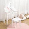 Kids Vanity with Mirror and Stool, Girls Vanity with Wood Makeup Playset, Princess Vanity Table for Toddlers, White view 1