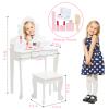 Kids Vanity with Mirror and Stool, Girls Vanity with Wood Makeup Playset, Princess Vanity Table for Toddlers, White view 3