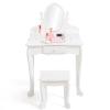 Kids Vanity with Mirror and Stool, Girls Vanity with Wood Makeup Playset, Princess Vanity Table for Toddlers, White view 4
