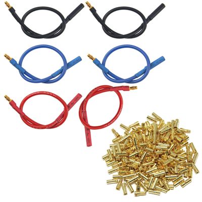 6Pack 7.87" 14AWG 3.5mm Gold Bullet Connector 3.5 Banana Plug Extension Cable Male Female Wire & 20 Pairs 3.5mm Male & Female Gold Banana Plug Bullet Connector Plug