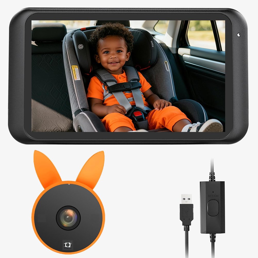 Babyvue BV2 USB Baby Car Camera Plug-Play, 4.5" 1080P Easy Setup Backseat Camera with Flexible 360 Rotation, Clear Picture Rear Facing Car Seat Peace of Mind for Pet Owners and Parents
