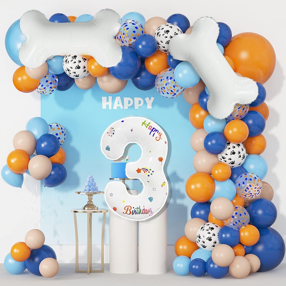 118Pcs Blue Birthday Decorations, 3th Blue Birthday Party Supplies Balloons Garland,Dog Paw Balloons Garland Kit Party Decorations