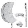 15Inch Moon Pinata Foil Silver Pull String Pinata with Stick & Blindfold for kids Birthday, Baby Shower Gender Reveal Party Decorations view 1