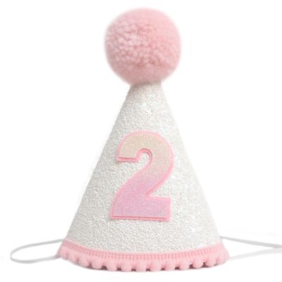 2nd Birthday Hat For Baby Girls, Pink Two Year Old Crown, Glitter Hat With Pink Topper, Decoration For Girls, Second Cake Smash Props