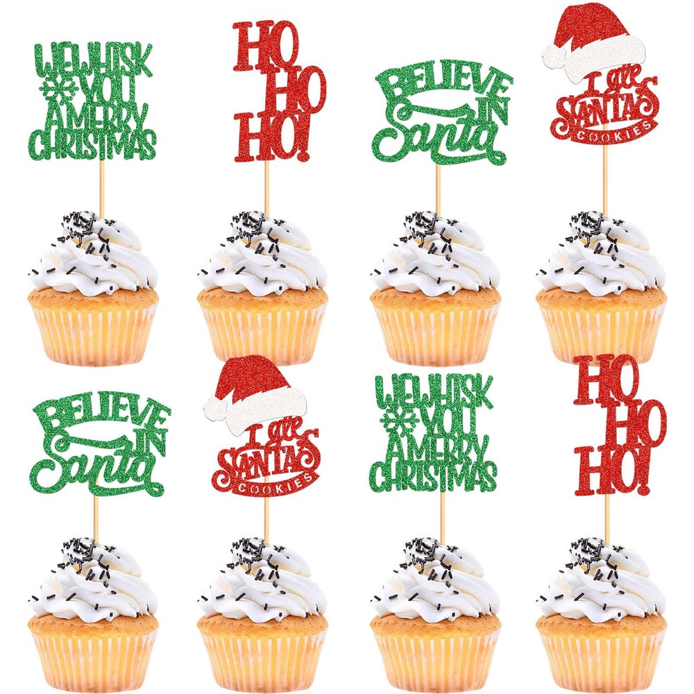 24Pcs Merry Christmas Cupcake Toppers Santa Hohoho Cupcake Picks