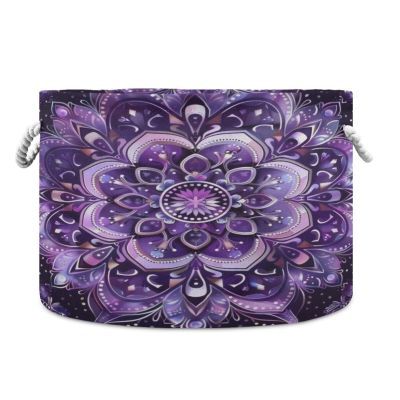 GOODOLD Purple Mandala Extra Large Storage Basket Decorative Laundry Basket with Handles, Rope Basket for Clothes, Blanket, Towel, 20 x 14 Inch