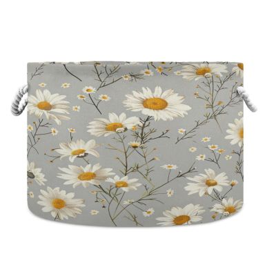 GOODOLD White Daises Grey Extra Large Storage Basket Decorative Laundry Basket with Handles, Rope Basket for Clothes, Blanket, Towel, 20 x 14 Inch