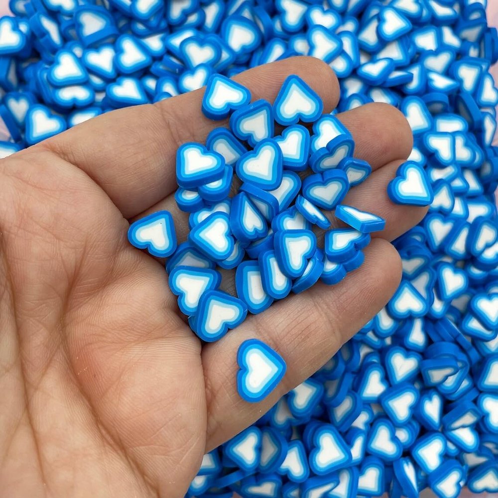 10mm Gradient Blue Polymer Clay Heart Sprinkles, Valentines Fake Sprinkle for Nail Art Slime Decoden Funfetti Jimmies - Non Edible (Blue, 15 gram Bag)