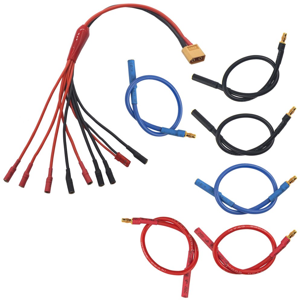 6Pack 7.87" 14AWG 3.5mm Gold Bullet Connector 3.5 Banana Plug Extension Cable Male Female Wire & RC Power Distribution XT60 to 4Pairs 3.5mm Banana Bullet Parallel Charger JST Cable Multi Rotor Extensi