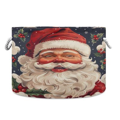 GOODOLD Cute Santa Claus Extra Large Storage Basket Decorative Laundry Basket with Handles, Rope Basket for Clothes, Blanket, Towel, 20 x 14 Inch