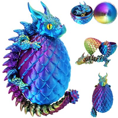 3D Printed Dragon Eggs with Dragon Inside, Large Articulated Dragons Toys with Eyes, Animal Fidget Toy Easter Surprise Eggs Home Decor Executive Desk Toy, Easter Gift for Kids (Purple+Yellow+Blue)