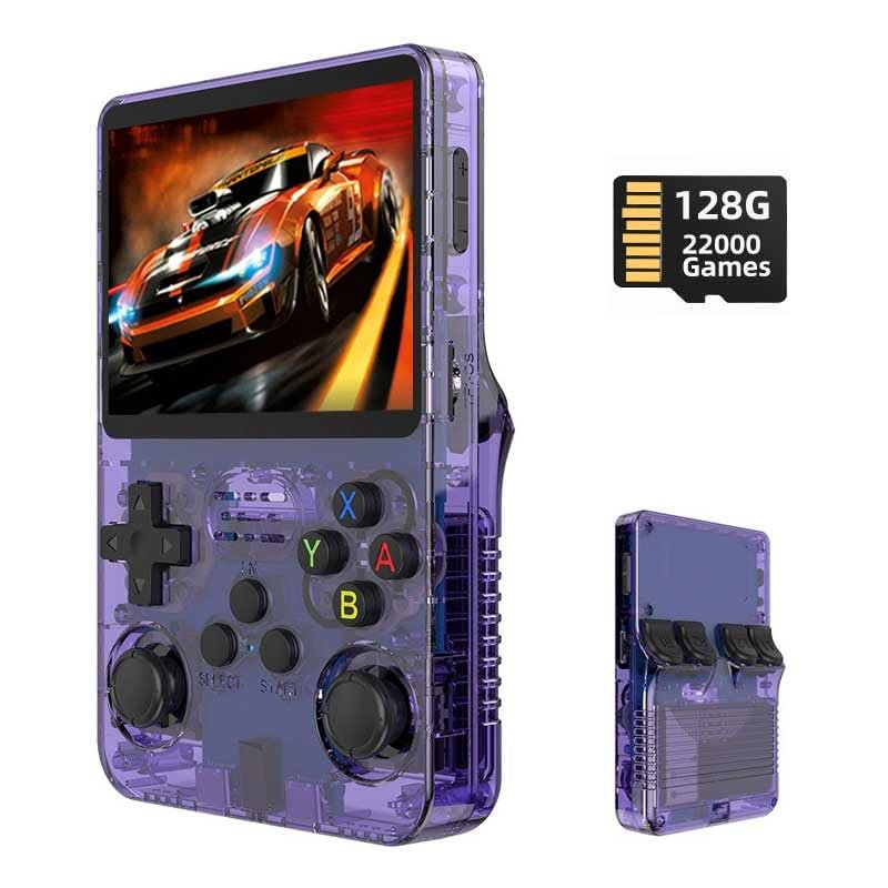 R36S Retro Handheld Gaming Console 3.5 inch IPS Screen Video Game Console Player Built in 22000 Games 128G for 26 Emulator Support Arkos System (Purple)