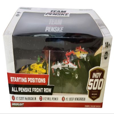 Greenlight 11611 2024 Indianapolis 500 All Penske Front Row 3-Car Set #3 Scott McLaughlin, 2 Josef Newgarden, 12 Will Power 1:64 Scale Indy 500 in Diorama Display Box