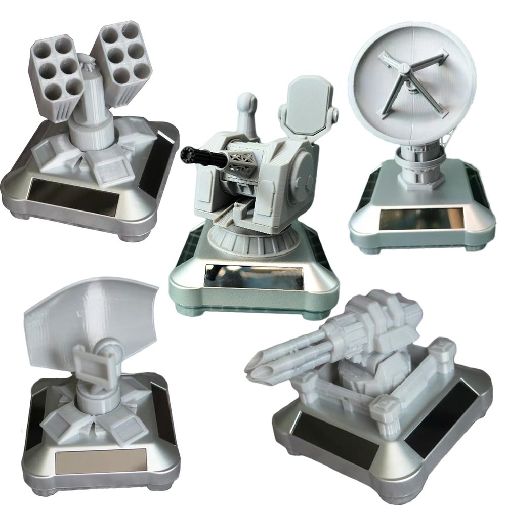 3D-Printed Solar-Powered Military Model Rotating Ornament, Battleship Weapon Models Solar Car Dashboard Decorations, Navy Veteran Gifts Cool Car Gadgets (05pcs A~E)