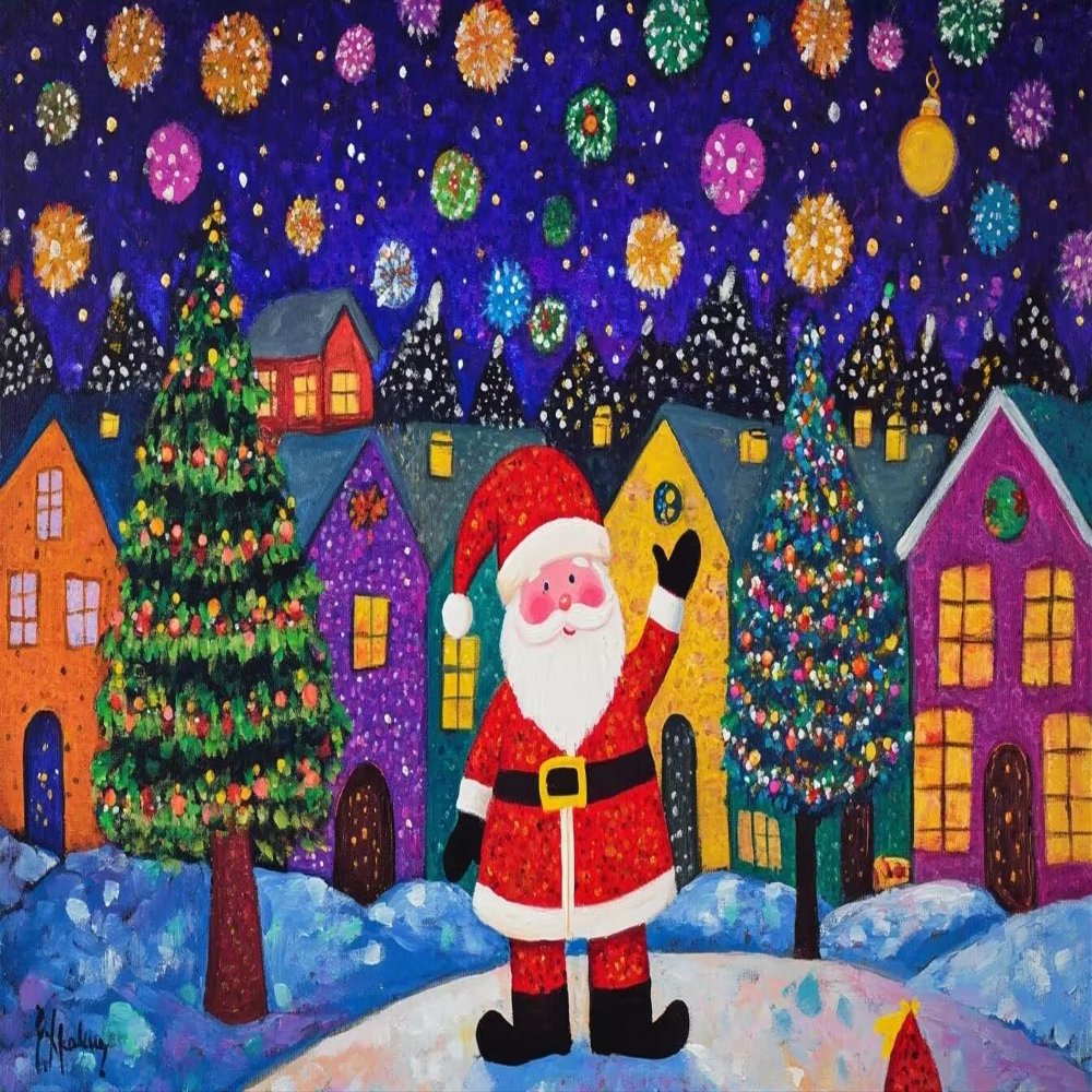 1000 Piece Adult Jigsaw Puzzle, Eco-Friendly, Santa Claus and Colorful Houses Art Jigsaw Puzzle - Puzzle Fun Wall Art