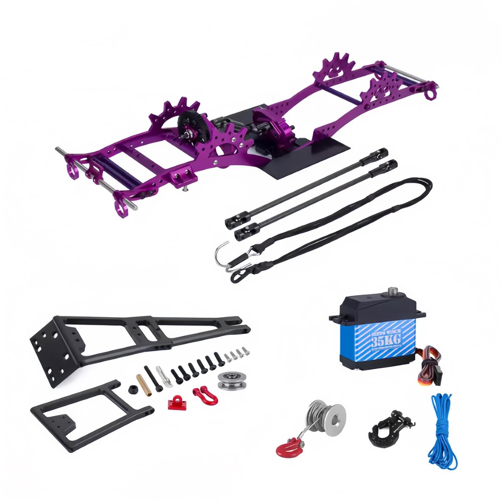 Aluminum Alloy LCG Chassis Kit Frame DIY Servo Rescue Crane Arm for 1/10 RC Rigs Crawler Capra SCX10 II Axle Comp Builds Upgrade (02-Chassis kit)