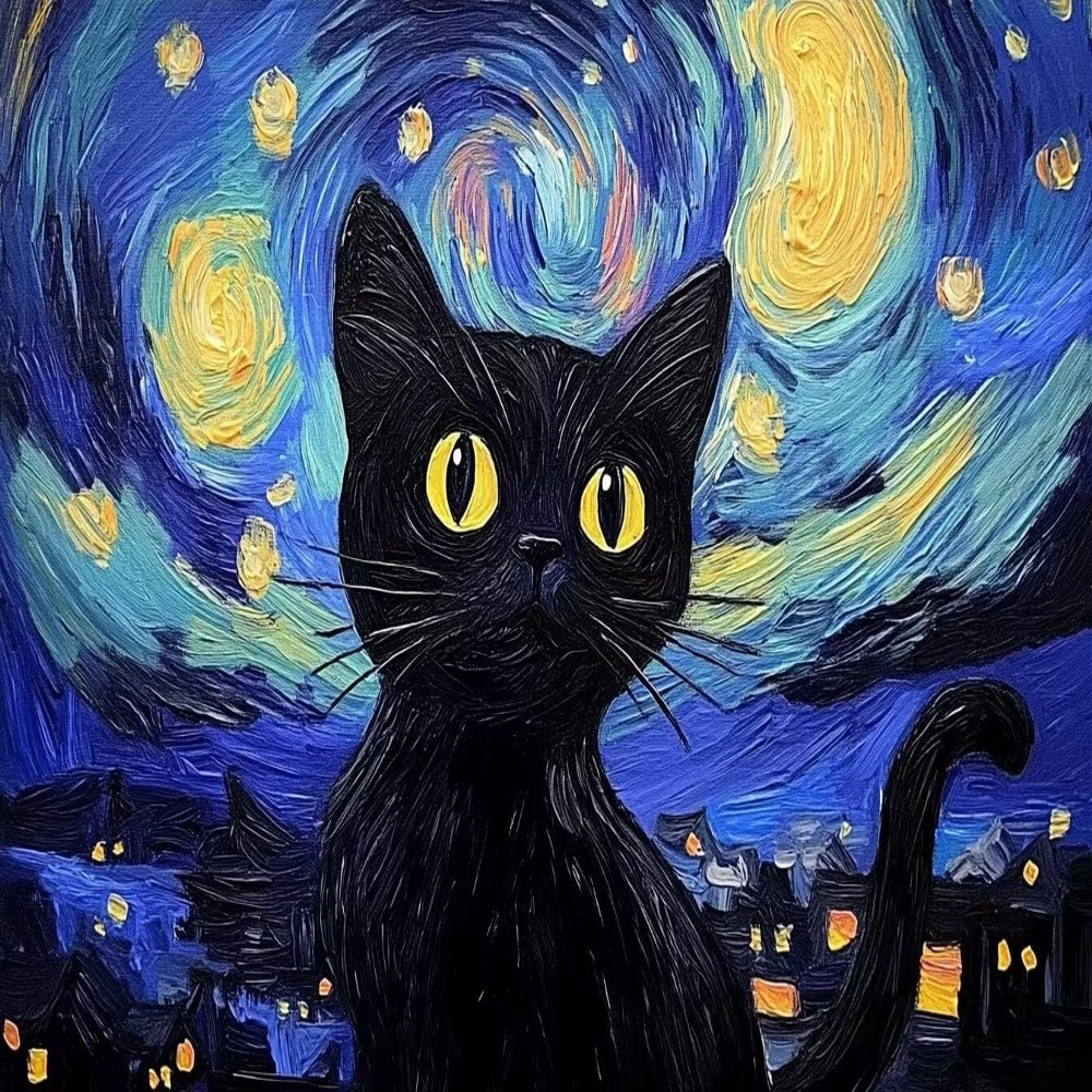 1000 Piece Adult Jigsaw Puzzle, Black Cat and Starry Night, Cute Animal Puzzle, Challenging Activities for Adults, Unique Gifts
