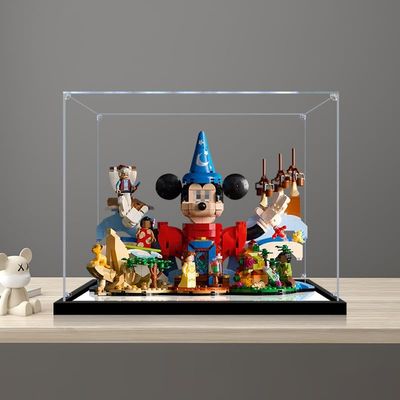 2cm Walnut Wood Grain Display Box, Coffee Black high-end countertop Display Box, Suitable for Disney 21352 Magical World, 3mm Thick Transparent Display Cabinet (Black+Mirror+3MM)