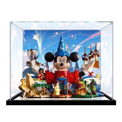 2cm Walnut Wood Grain Display Box, Coffee Black high-end countertop Display Box, Suitable for Disney 21352 Magical World, 3mm Thick Transparent Display Cabinet (Black+3MM Thickness+Painted)