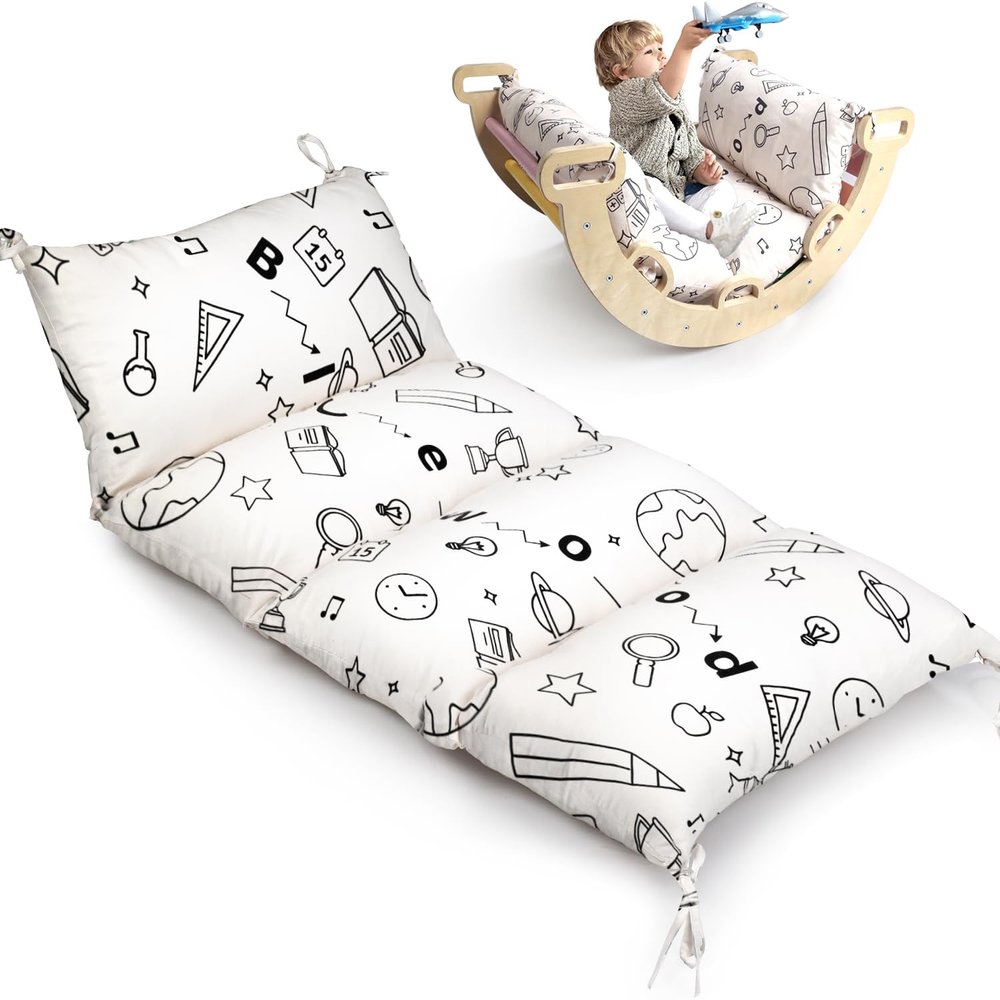 BlueWood Cushion for Climbing Arch, Montessori Philosophy Soft and Non-Slip Pillow for Kids, Pikler Cushion for Reading, Playing, Games, Parties (Stationery Pattern)