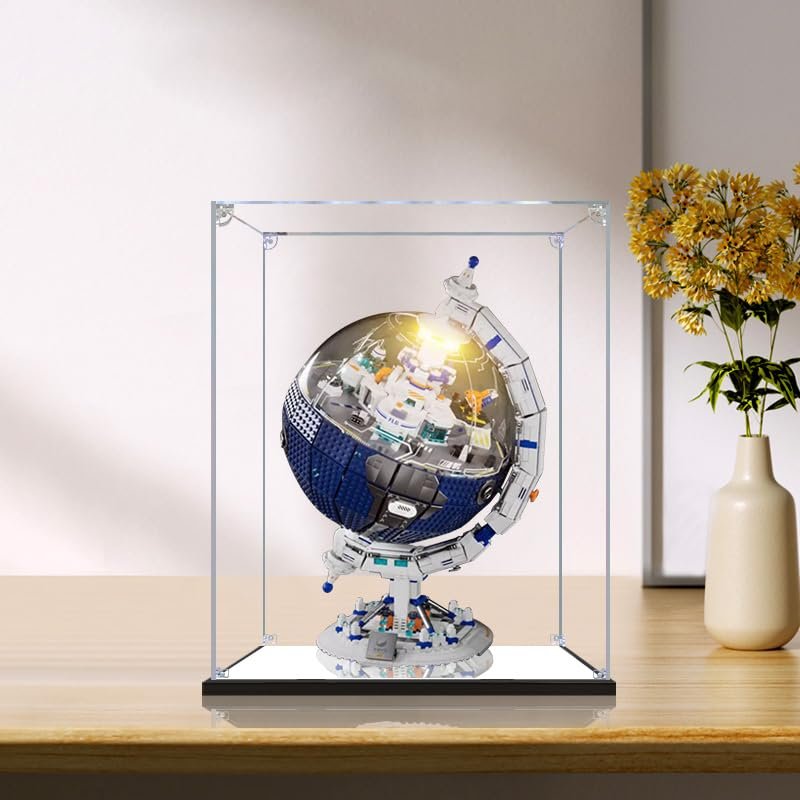 2cm Walnut Wood Grain Display Box, Coffee Black high-end countertop Display Box, Unfinished Star Migration Plan Building Block Globe Transparent Display Cabinet (Black+Mirror+3MM)