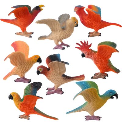 AENIMELY 8PCS Realistic Parrot Toys - Perfect Bird Toys for Fairy Garden & Dollhouse Decor, Educational Toy Set & Birthday Cake Topper Gift for Kids