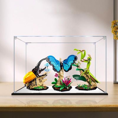 2cm Walnut Wood Grain Display Box, Coffee Black high-end countertop Display Box, Suitable for 21342 Insect Series Building Blocks, 3mm Thick Transparent Display Cabinet (Black+Mirror+3MM)
