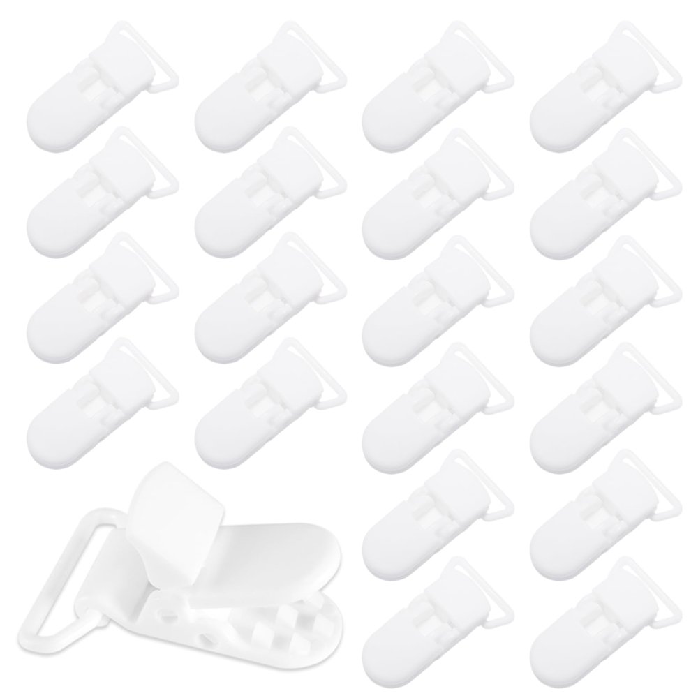 20-Pack Pacifier Clip Replacement Ends - BPA-Free Plastic Fasteners for DIY Baby Crafts, Sewing Bibs & Blankets Straps (3/4 Inch, White)