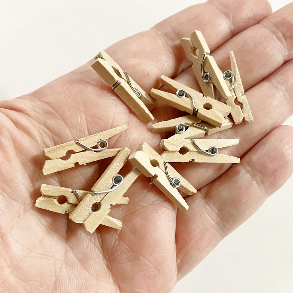 Morezmore M00158 10pc Miniature Wooden Clothes Pins Clips for Scale Model