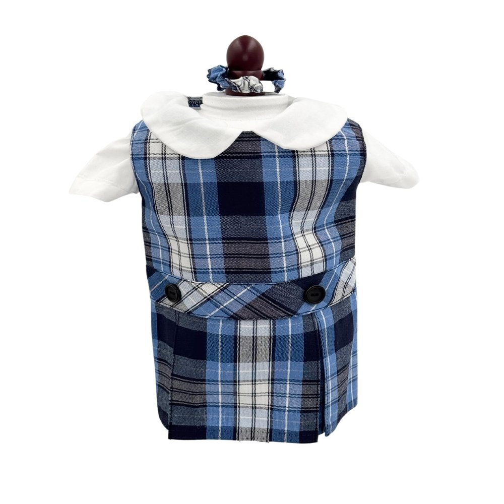 18 inch Doll Outfit-School Plaid Jumper Include Blouse and Hair Accessory/Add on Option: Sock and Shoe (Doll is not Included) (Dropped Waist Jumper Only, Plaid 76)
