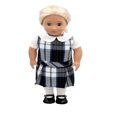 18 inch Doll Outfit-School Plaid Jumper Include Blouse and Hair Accessory/Add on Option: Sock and Shoe (Doll is not Included) (Dropped Waist Jumper,Sock,ShinyBlack Shoe, Plaid 578)