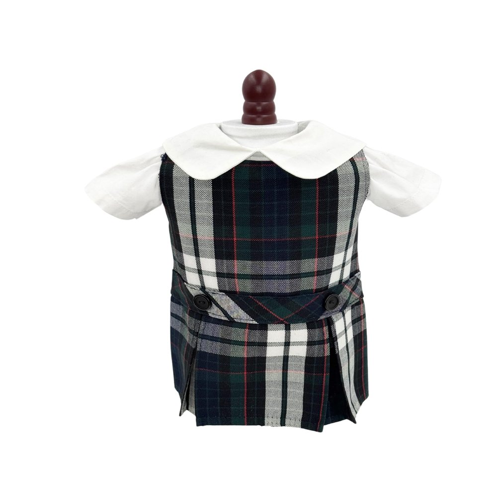 18 inch Doll Outfit-School Plaid Jumper Include Blouse and Hair Accessory/Add on Option: Sock and Shoe (Doll is not Included) (Dropped Waist Jumper Only, Plaid 89)