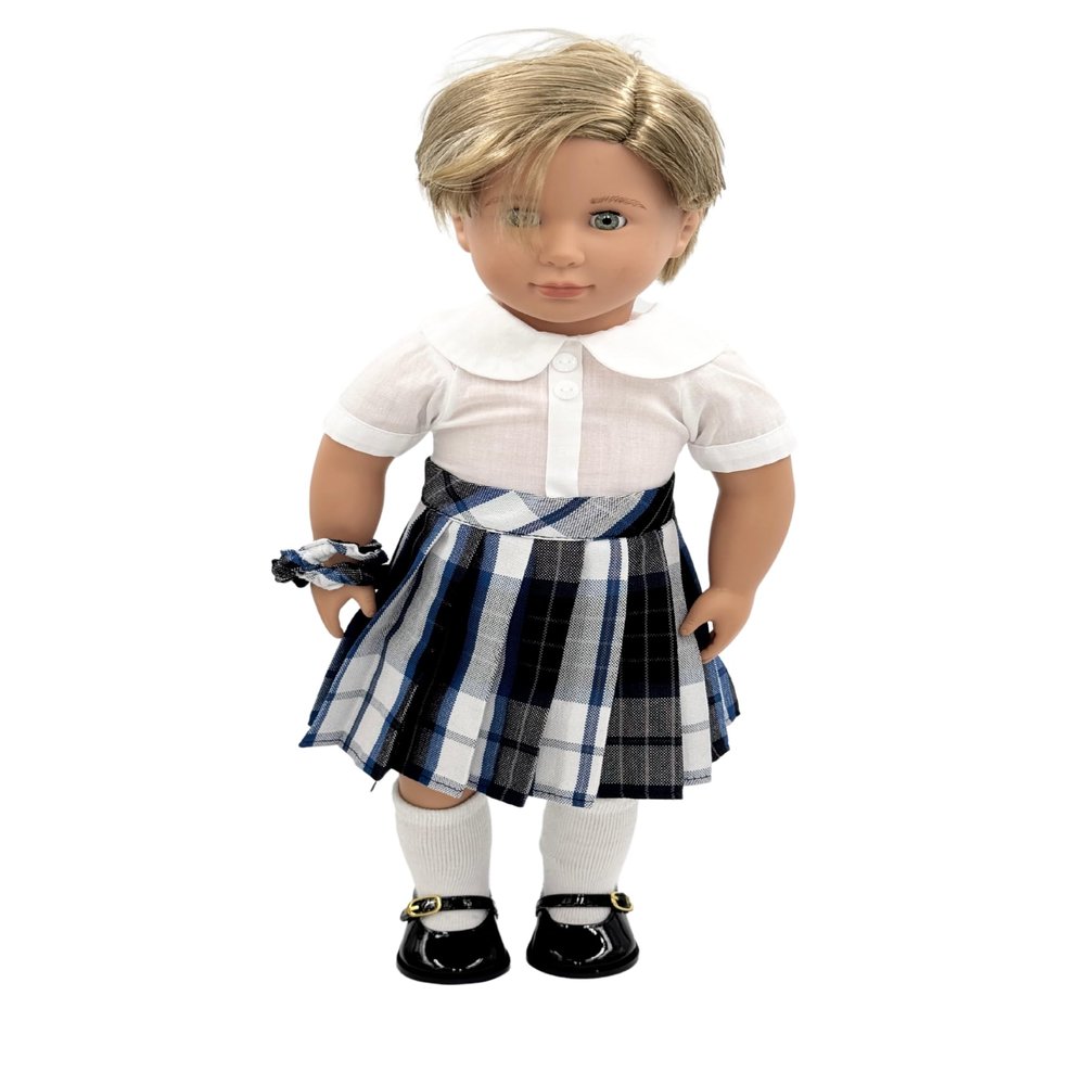 18 inch Doll Outfit-School Plaid Jumper Include Blouse and Hair Accessory/Add on Option: Sock and Shoe (Doll is not Included) (Pleated Skirt,Sock,ShinyBlack Shoe, Plaid 578)