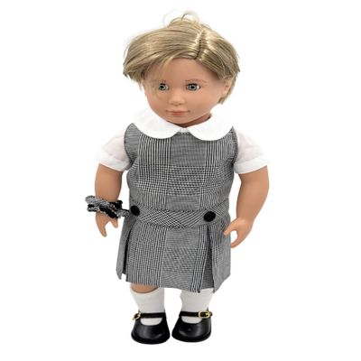 18 inch Doll Outfit-School Plaid Jumper Include Blouse and Hair Accessory/Add on Option: Sock and Shoe (Doll is not Included) (Dropped Waist Jumper,Sock,Matte Black Shoe, Plaid 39)