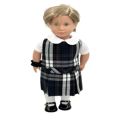 18 inch Doll Outfit-School Plaid Jumper Include Blouse and Hair Accessory/Add on Option: Sock and Shoe (Doll is not Included) (Dropped Waist Jumper,Sock,ShinyBlack Shoe, Plaid 89)
