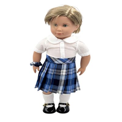 18 inch Doll Outfit-School Plaid Jumper Include Blouse and Hair Accessory/Add on Option: Sock and Shoe (Doll is not Included) (Pleated Skirt,Sock,ShinyBlack Shoe, Plaid 76)