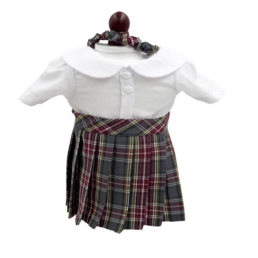 18 inch Doll Outfit-School Plaid Jumper Include Blouse and Hair Accessory/Add on Option: Sock and Shoe (Doll is not Included) (Pleated Skirt Only, Plaid 43)