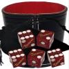 Authentic Casino Dice w/Pouch + Genuine Leather Cup Wide Opening (Red Felt Lining, Las Vegas Binion's Red Frosted) view 1