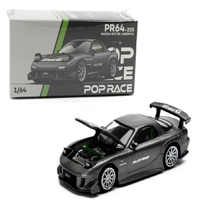 1:64 Scale Diecast Model Car Compatible with Mazda RX7 RE Amemiya Gun Metal with Carbon Top Limited Edition by Pop Race PR640255