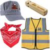Kids Train Engineer Costume Premium Set (4 IN 1) Wooden Train Whistle Conductor Hat Bandanna Engineer Vest Dress Up Kit for Children view 1