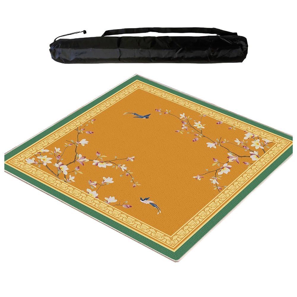 Square Mahjong Mat for Table with Carrying Bag Rubber Anti Slip Silent Table Cover, for Poker Card Board and Tile Games(120 cm/47.24 in)